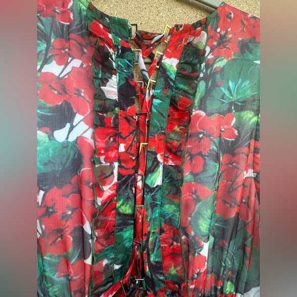 Colorful Floral Dress with Ruffle Accents Buckle Tie Up Back Size 3XL - Picture 6 of 8